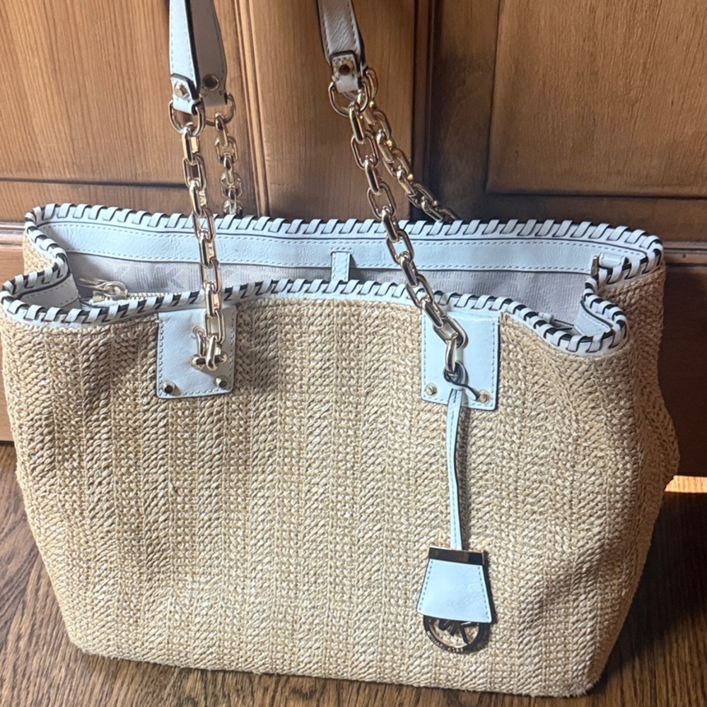 MK Tan and White Shoulder Bag